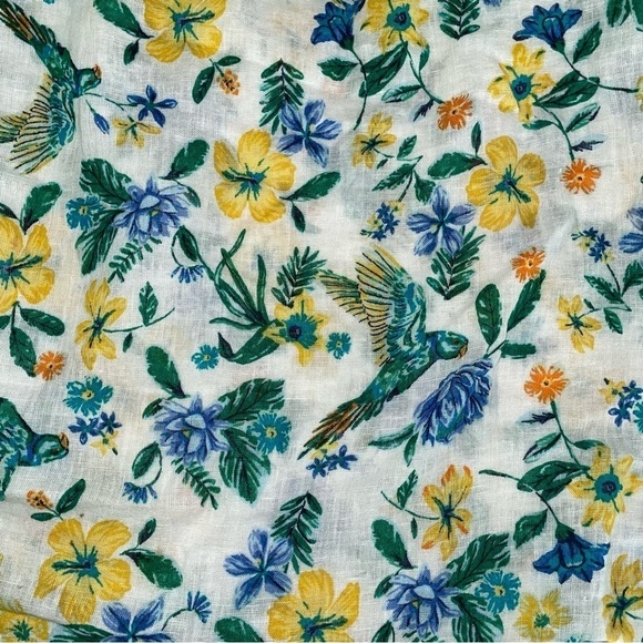 Old Navy MEDIUM The Tunic Shirt Linen blend Hummingbirds Floral green yellow - Picture 5 of 6